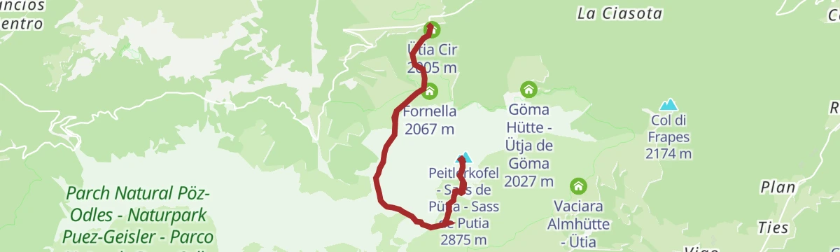 Route map: From Würzjoch to Sas de Putia
